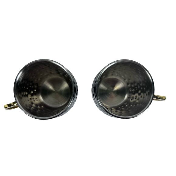 Moscow Mule Stainless Steel Mugs Gunmetal Gray Brass Handles-Set of 2-Excellent! - Picture 3 of 5